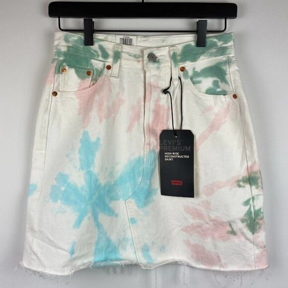 Levis Premium High-Rise Denim Skirt Womens Size 26 White Colorful Pockets Casual - Picture 2 of 11